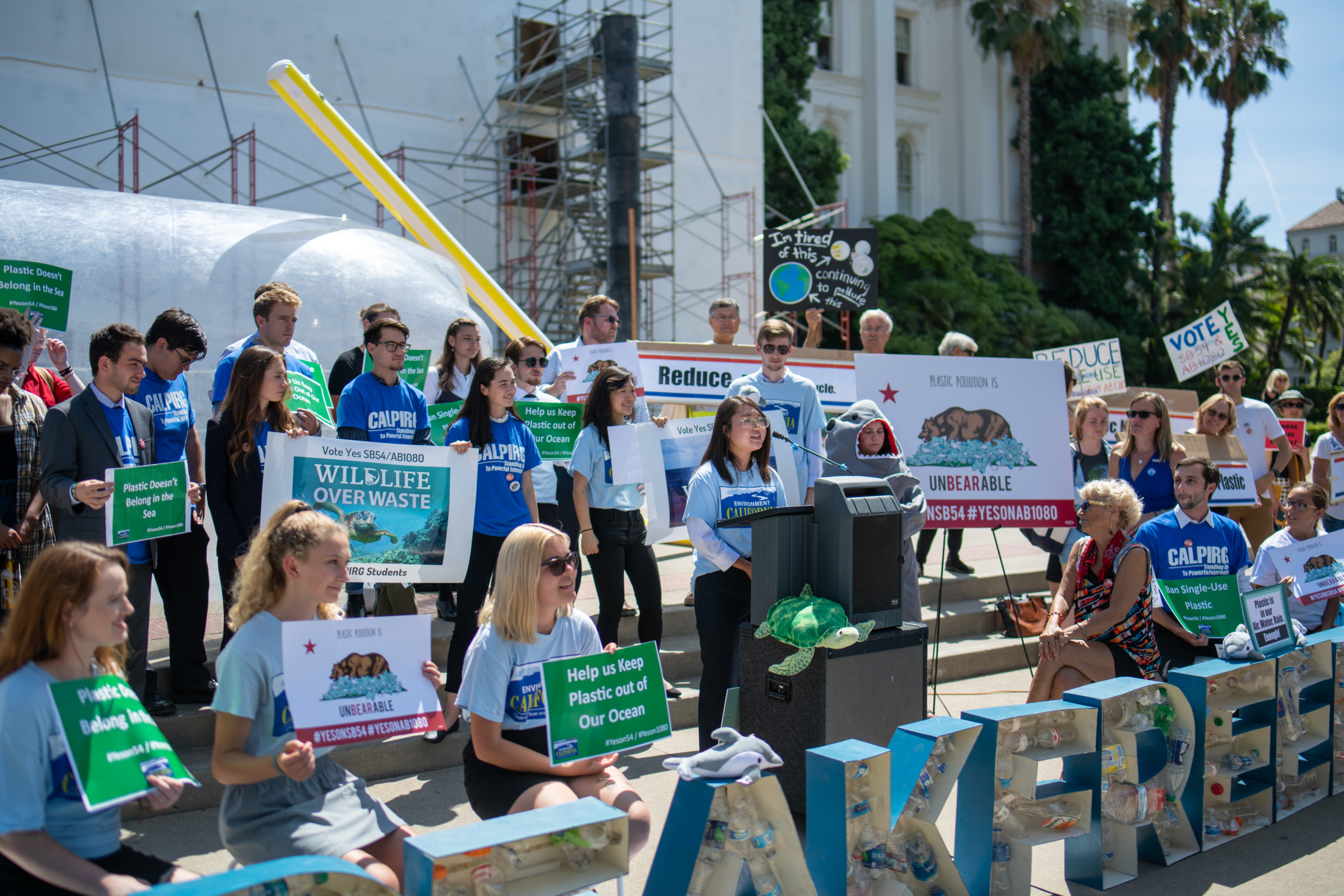 Environment California canvasser Valerie Nguyen speaks at a lobby day event in 2019 at the State Capitol. Photo credit: Ricky Mackie Photography.