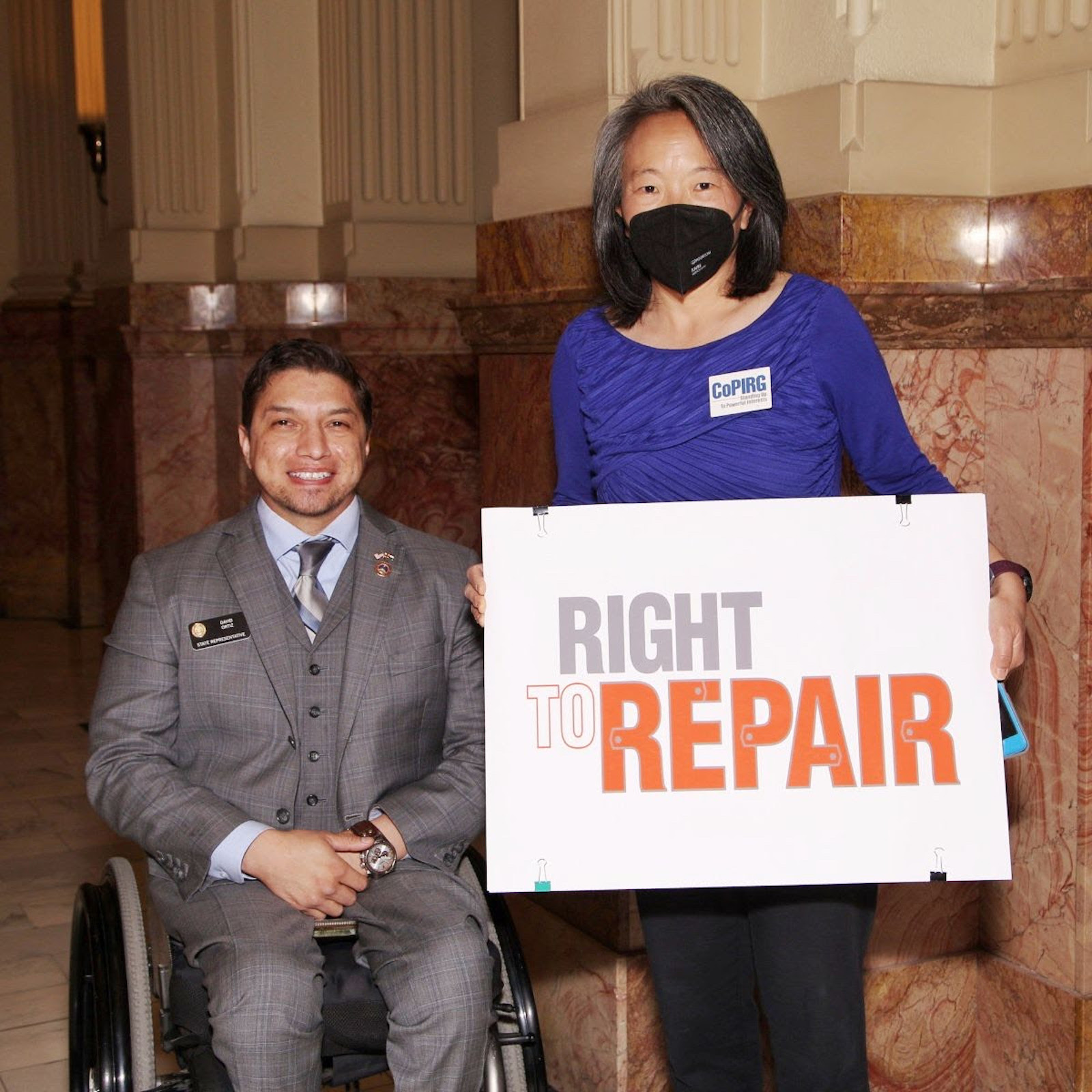 State Representative David Ortiz and me before our wheelchair Right to Repair bill signing ceremony. Credit: Staff