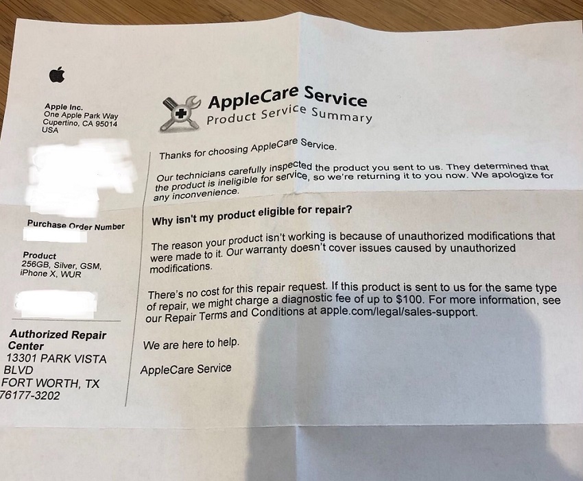 Applecare rejection letter