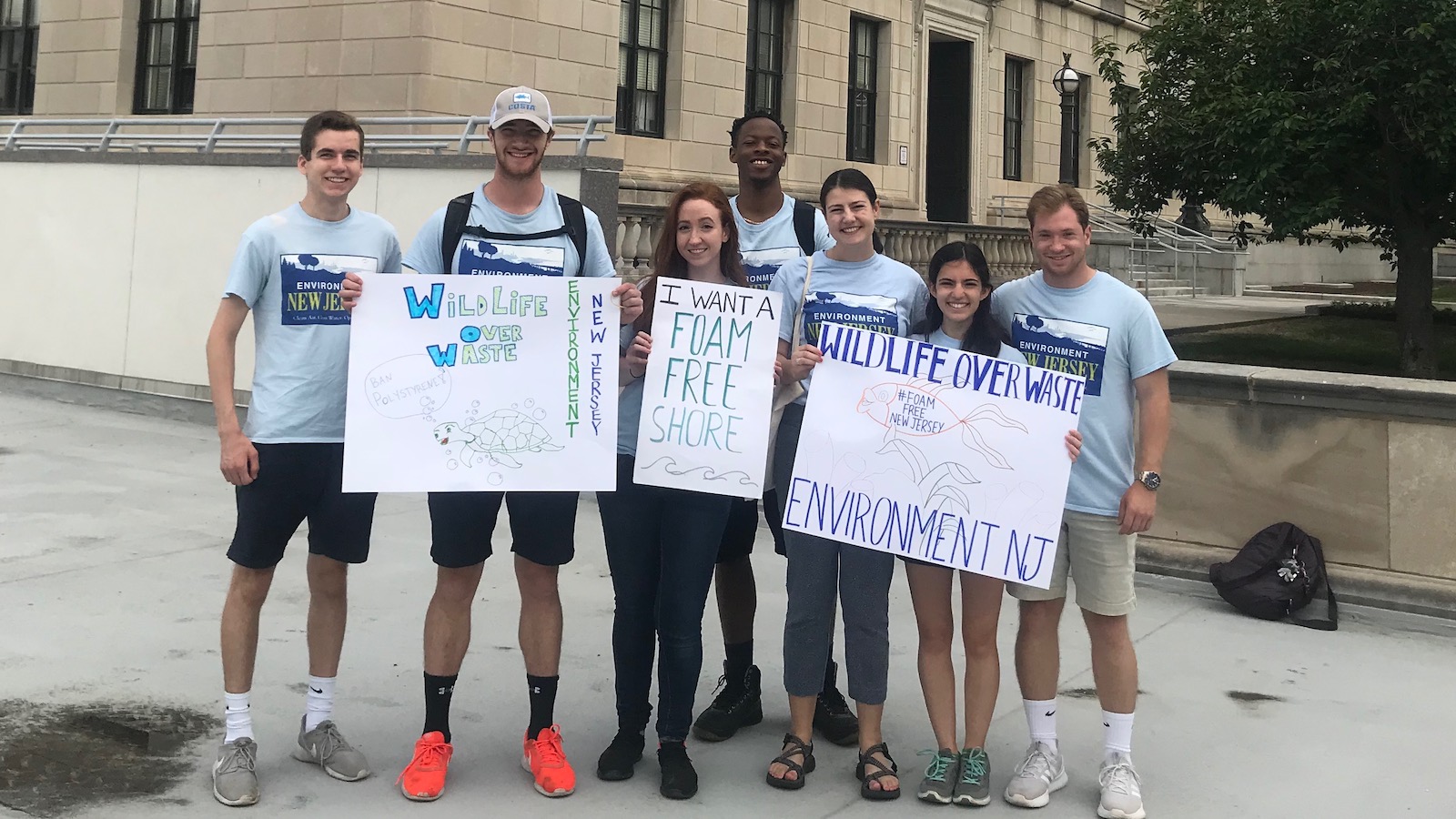 Environment New Jersey canvassers, pictured here during a lobby day at the New Jersey state house, knocked on doors in 2018 to build support for a polystyrene ban.