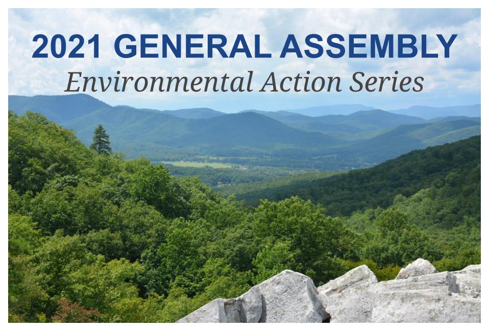 Image of mountains with text that reads: 2021 General Assembly, Environmental Action Series