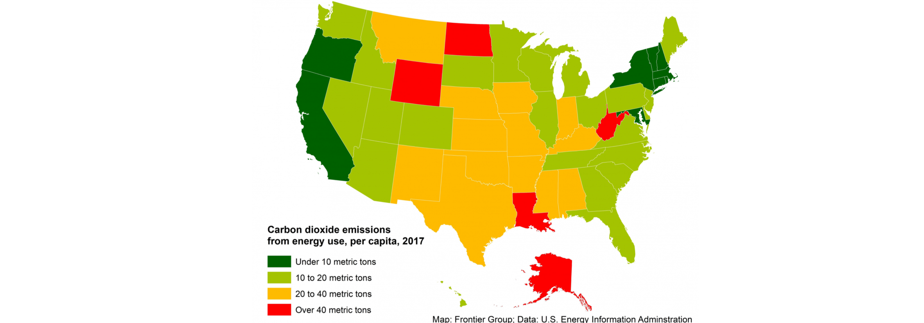A map of carbon dioxide emissions per capita by state in the U.S. in 2017