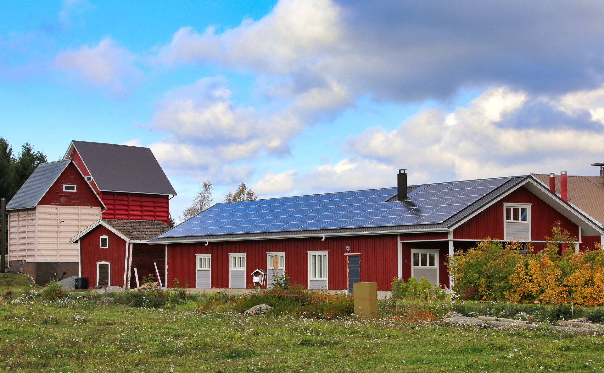 Farm's barn house with solar panels