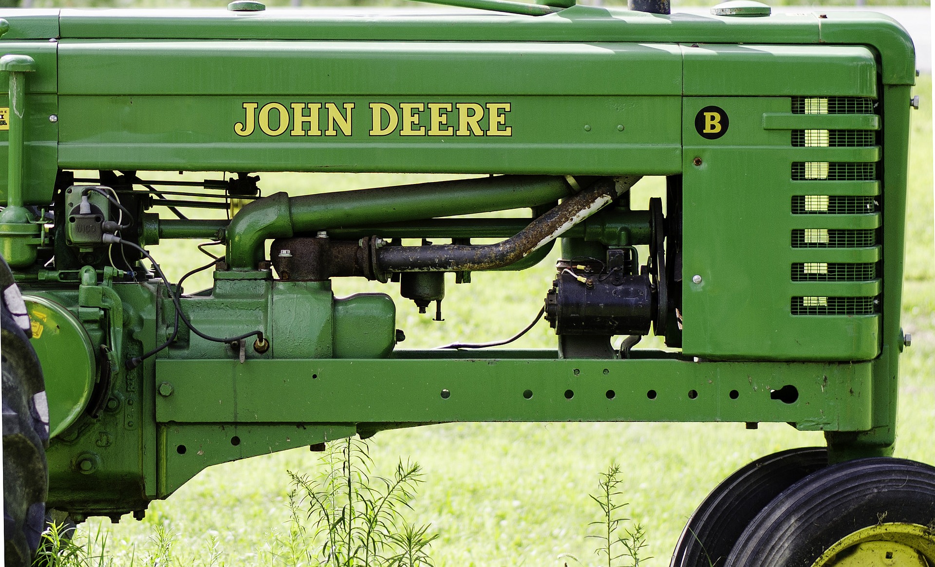 Close up view of a John Deere tractor