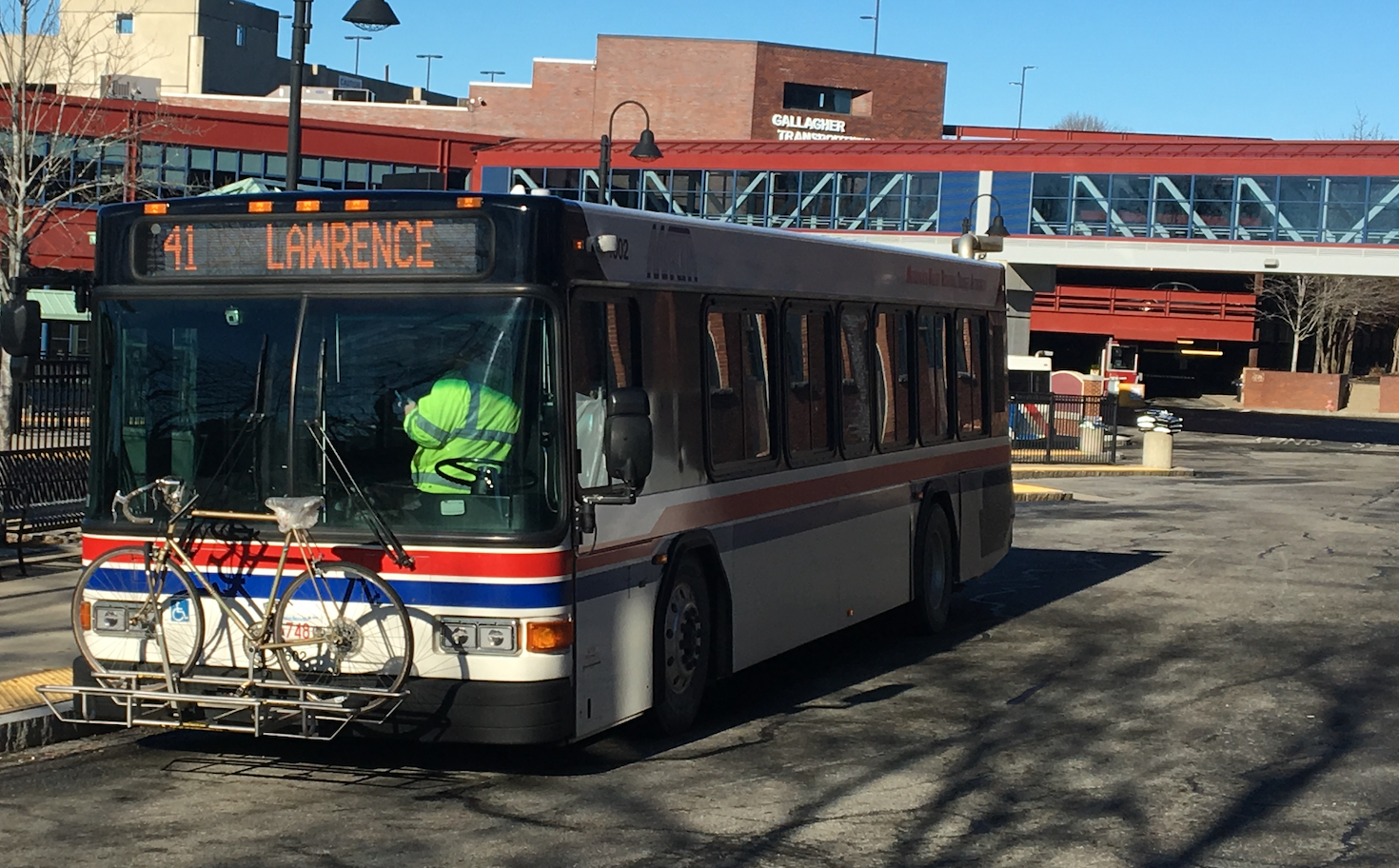 MVRTA route 41 bus at Lowell terminal, December 2018