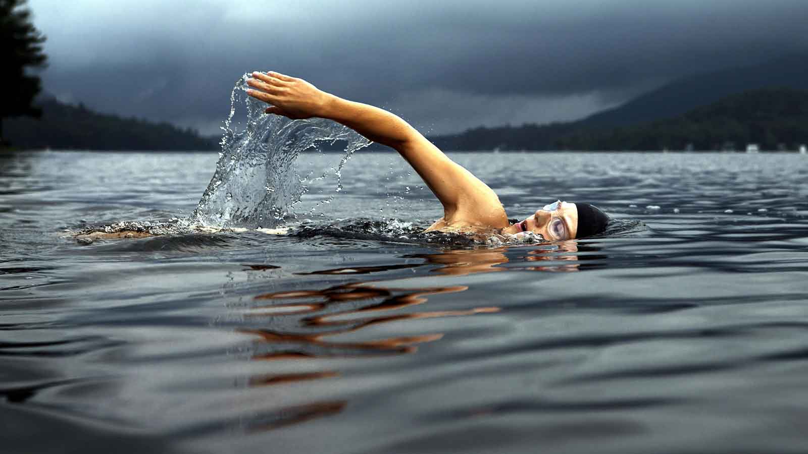 Swimmer in open water