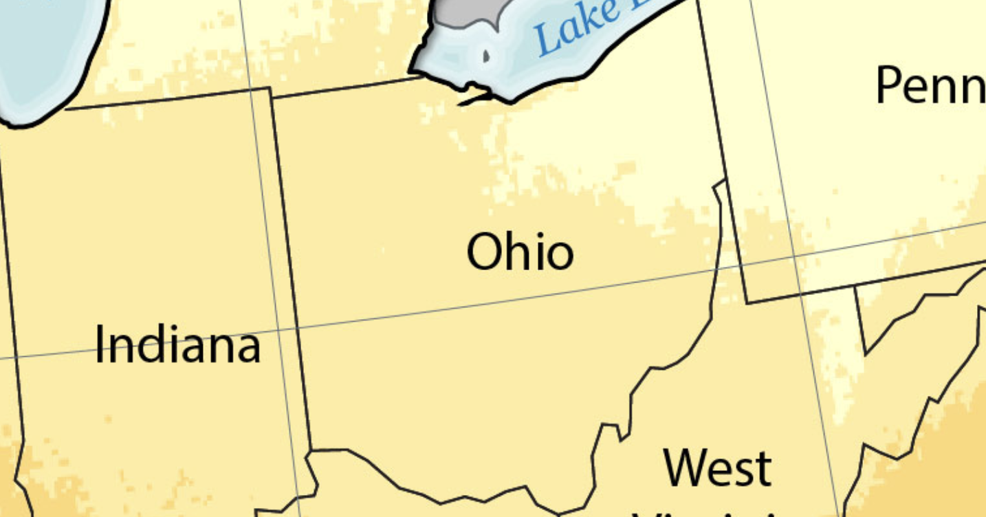 Map of Ohio's average annual solar energy resource.