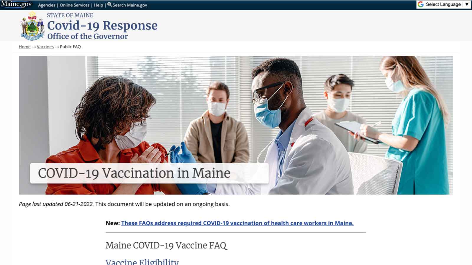 Maine COVID Resource Screenshot