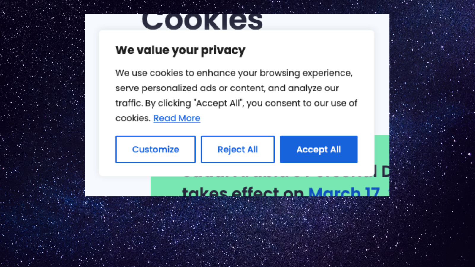 A cookie consent pop-up. Don't click 