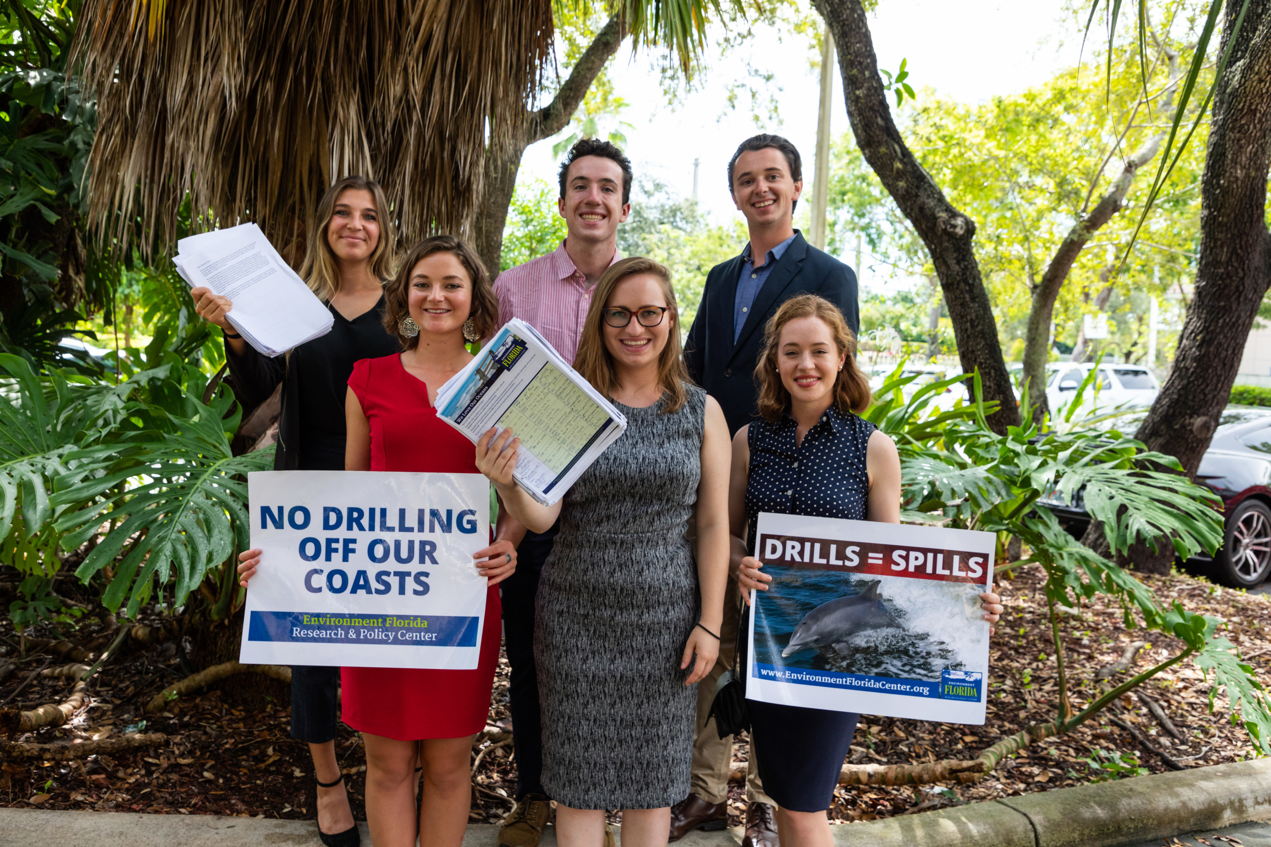 Emma Searson and Kelsey Lamp delivering offshore drilling petitions