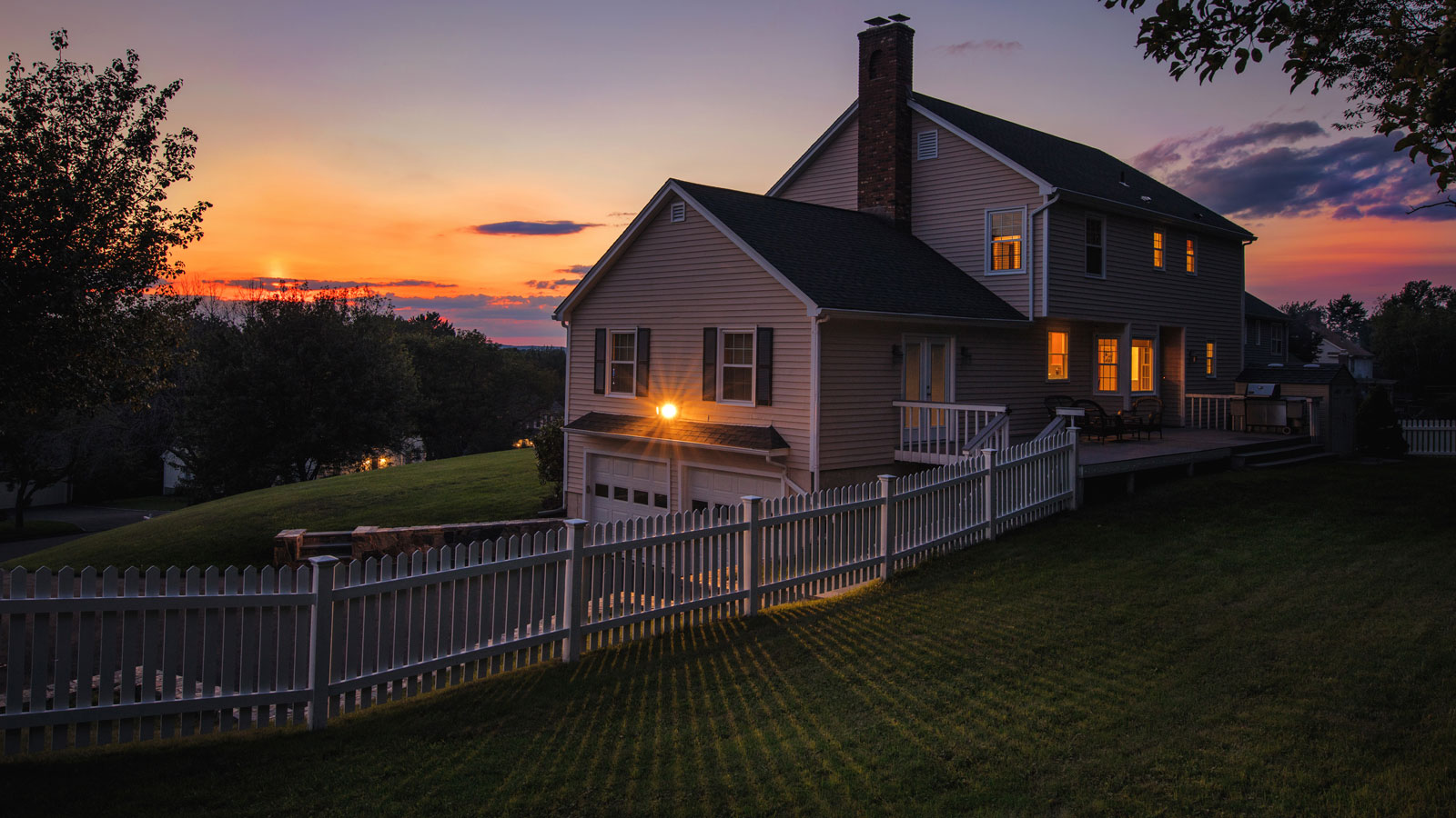 Evening sunset house lights