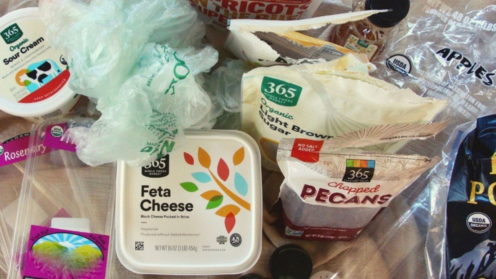 Whole Foods products wrapped in single-use plastic