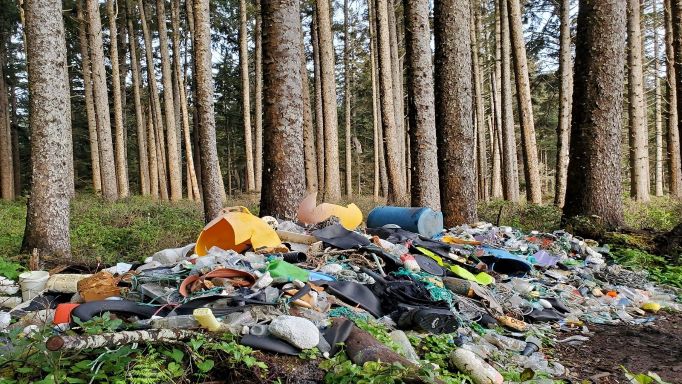 Pile of waste found on beach on Washington coast.