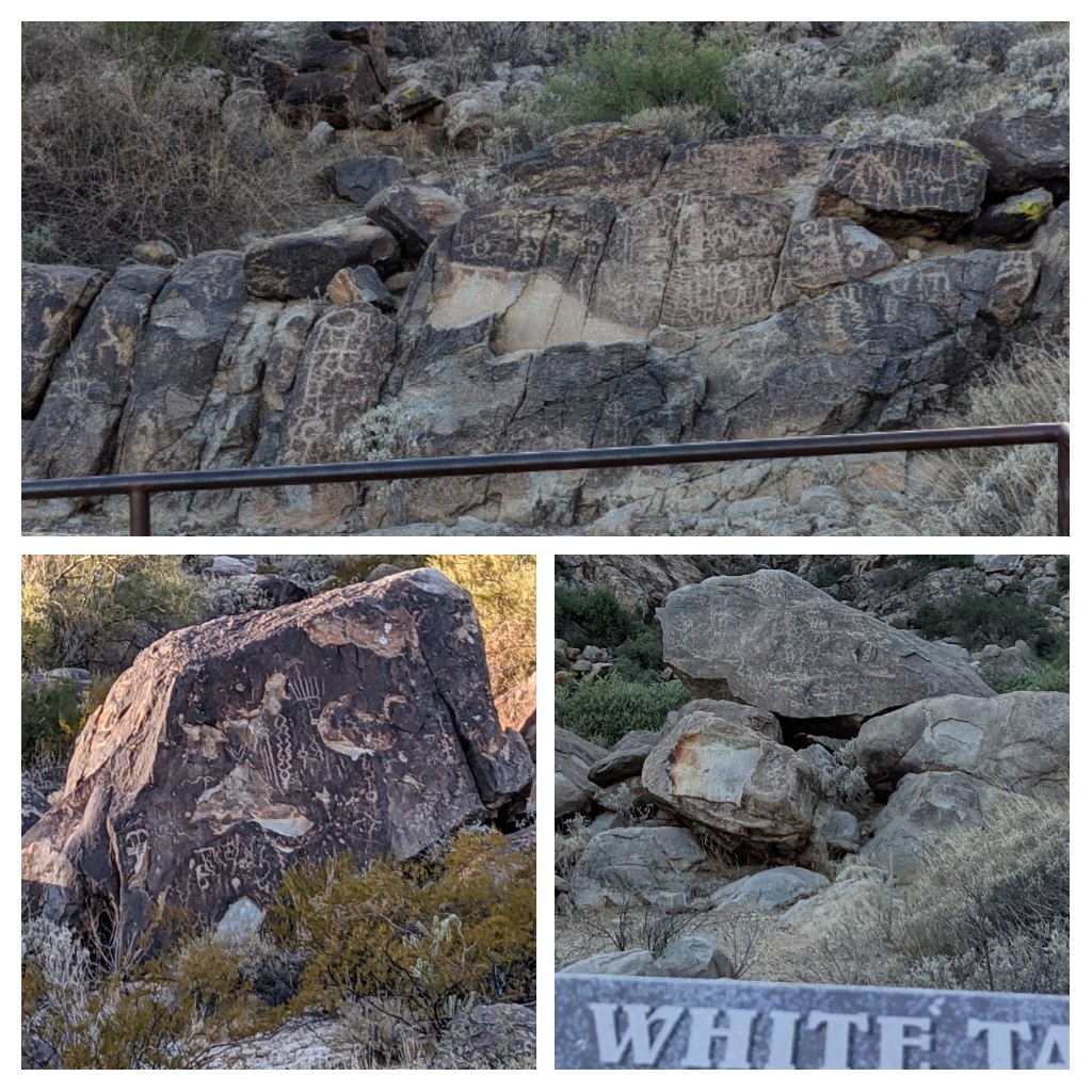 three images of petroglyphs in the White Tank Mountains