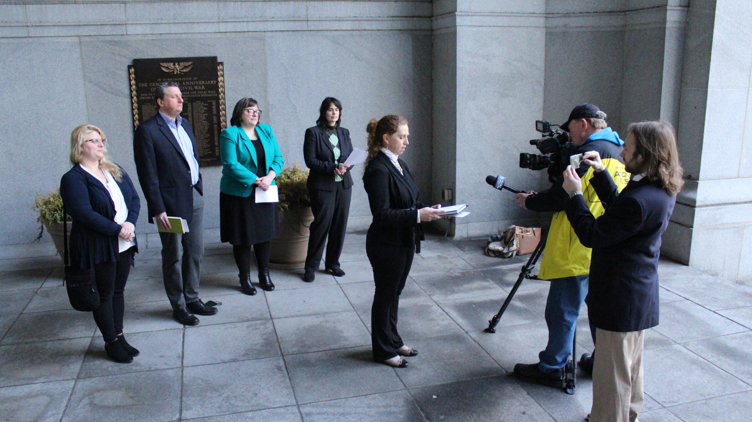 Photo of groups speaking to media at Green Allegheny Issue & Policy Agenda press conference