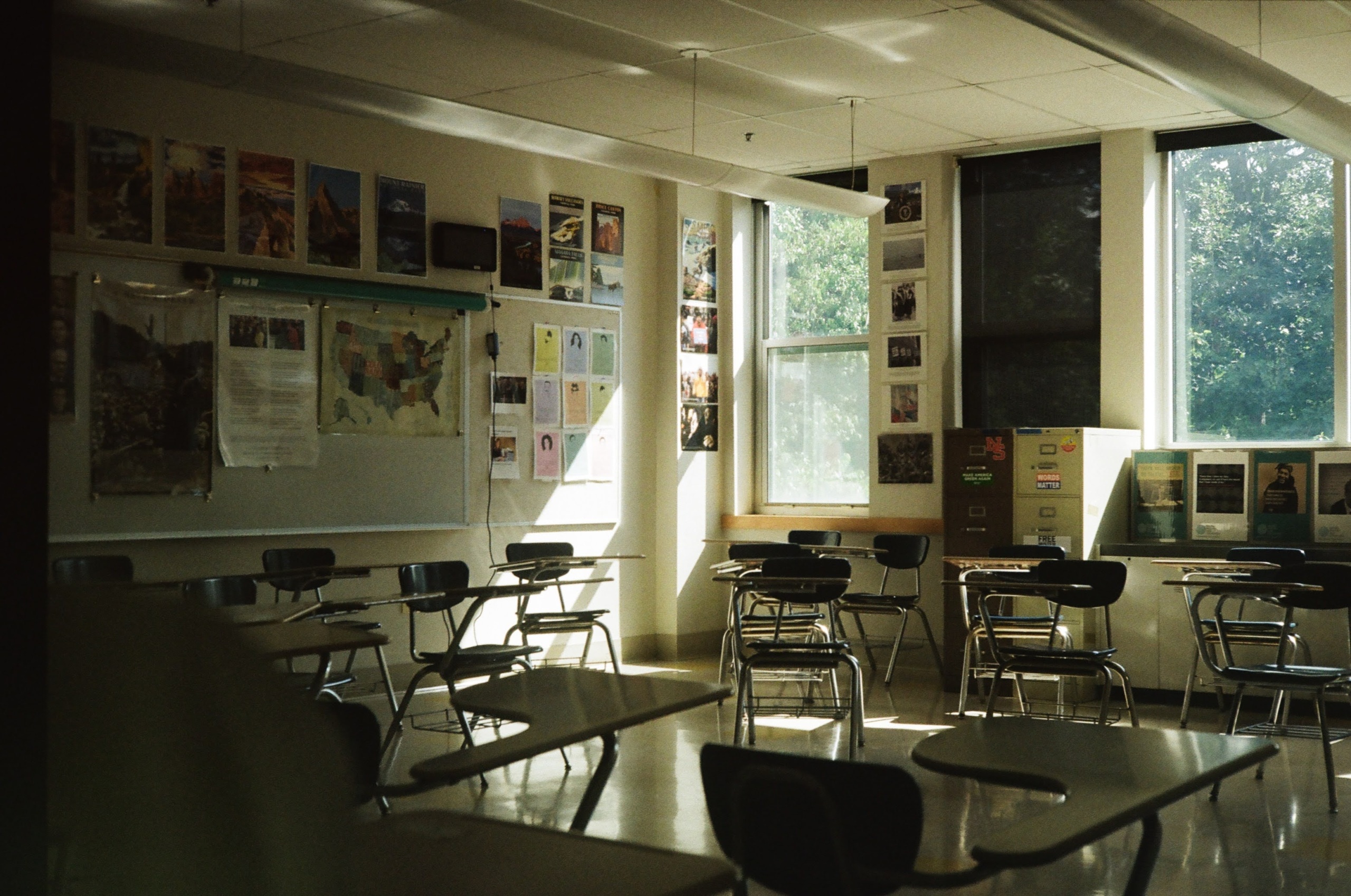 An empty high school classroom