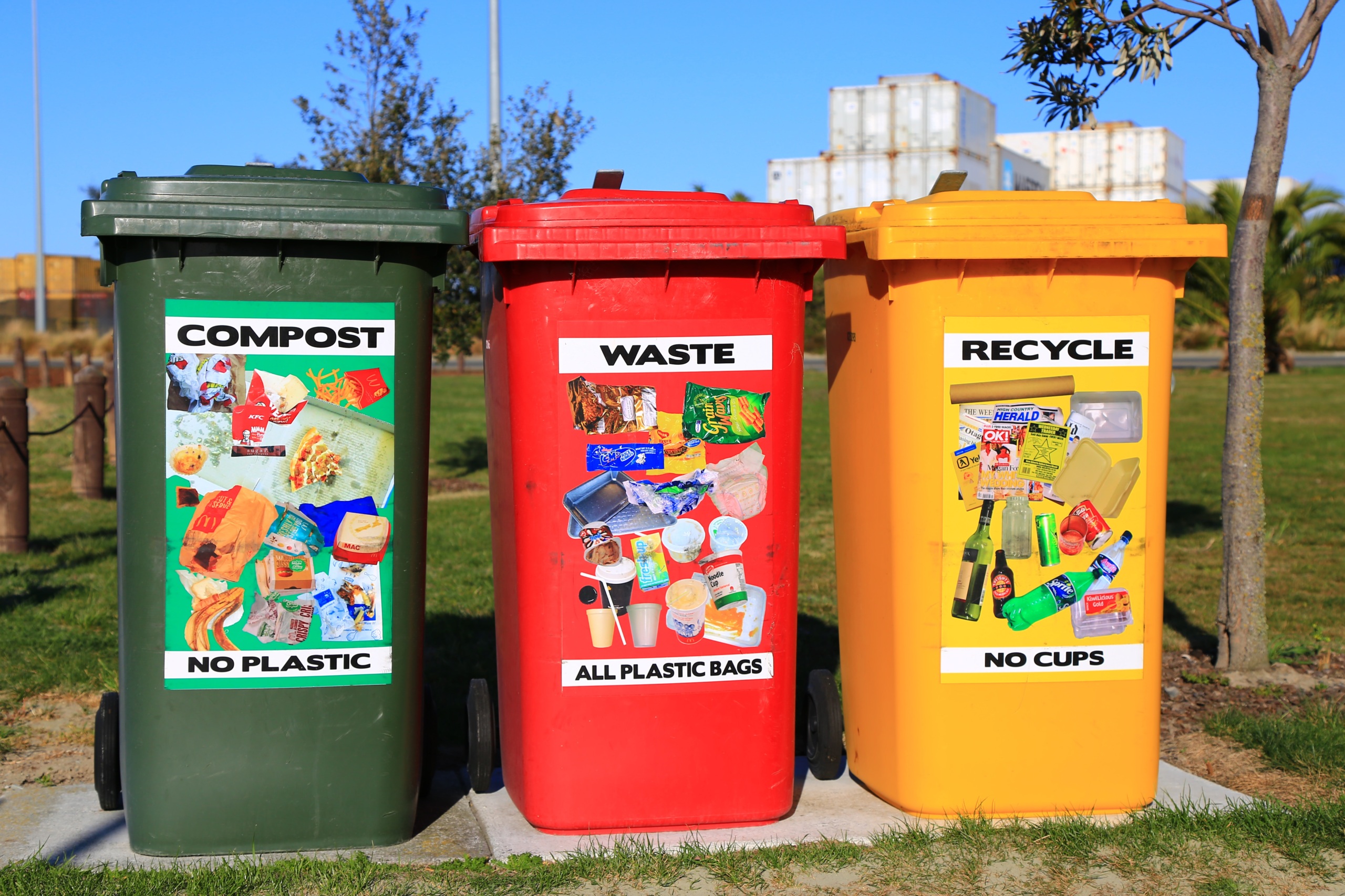 Compost, garbage and recycle bins