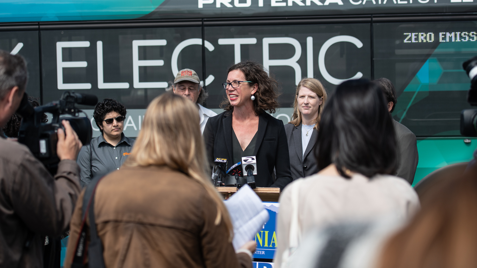 Emily Rusch electric bus press conference