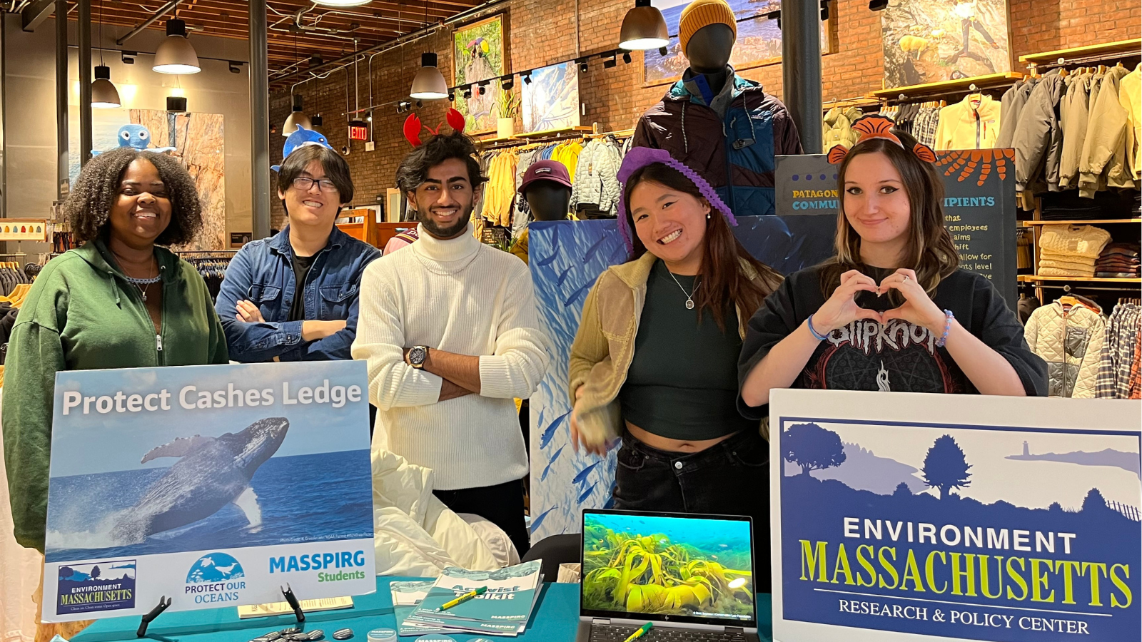 Students table at Patagonia to educate the public on the Cashes Ledge, Protect our Oceans campaign.