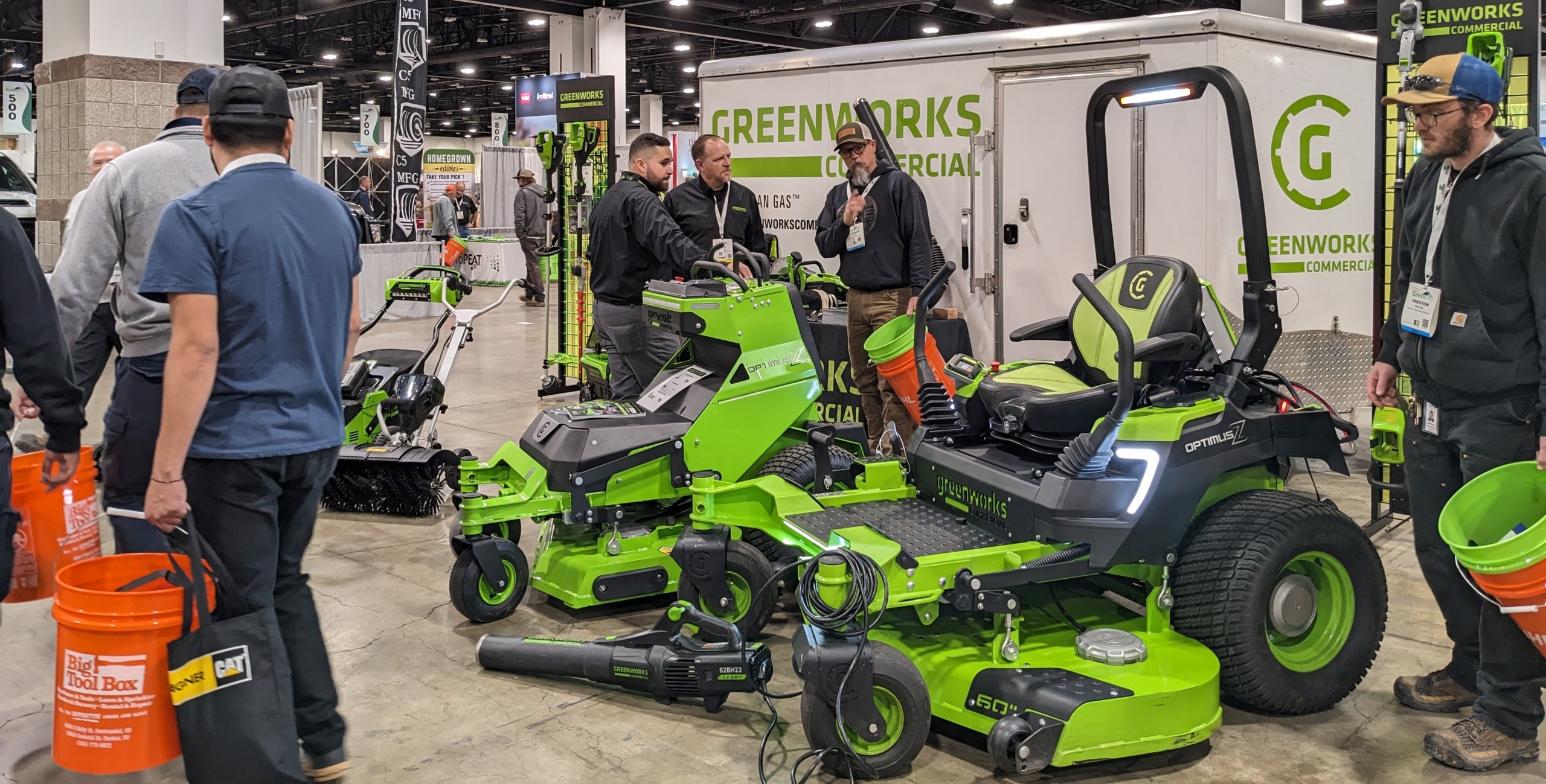 Electric lawn equipment on display at the 2024 ProGreen Expo in Denver