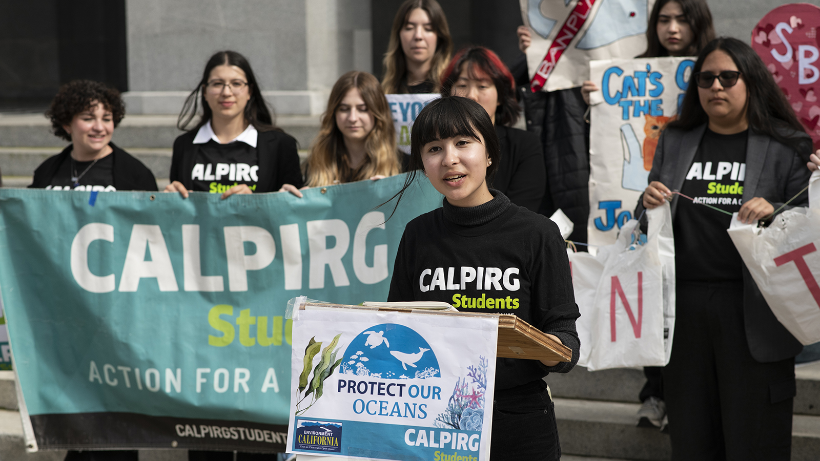 CALPIRG Students’ Clara Castronovo spoke at California’s annual lobby day for ocean protections.